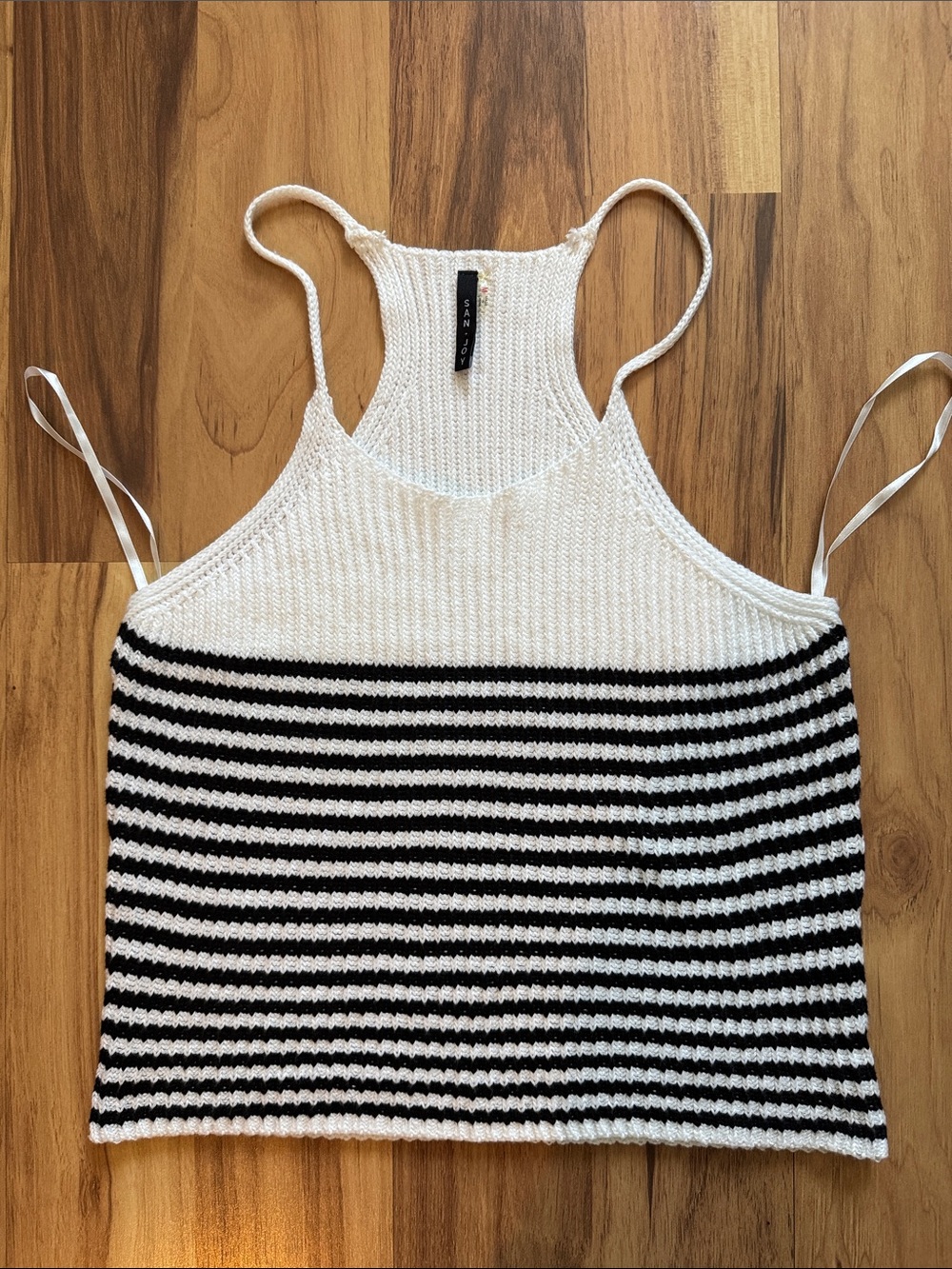 San Joy Striped Knit Halter Tank - White & Black